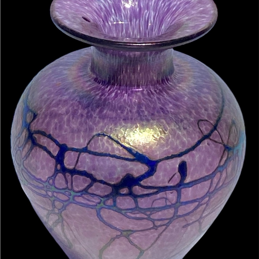 SOLD Robert Held Iridescent Peacock Purple Abstract Studio Art Glass Vase